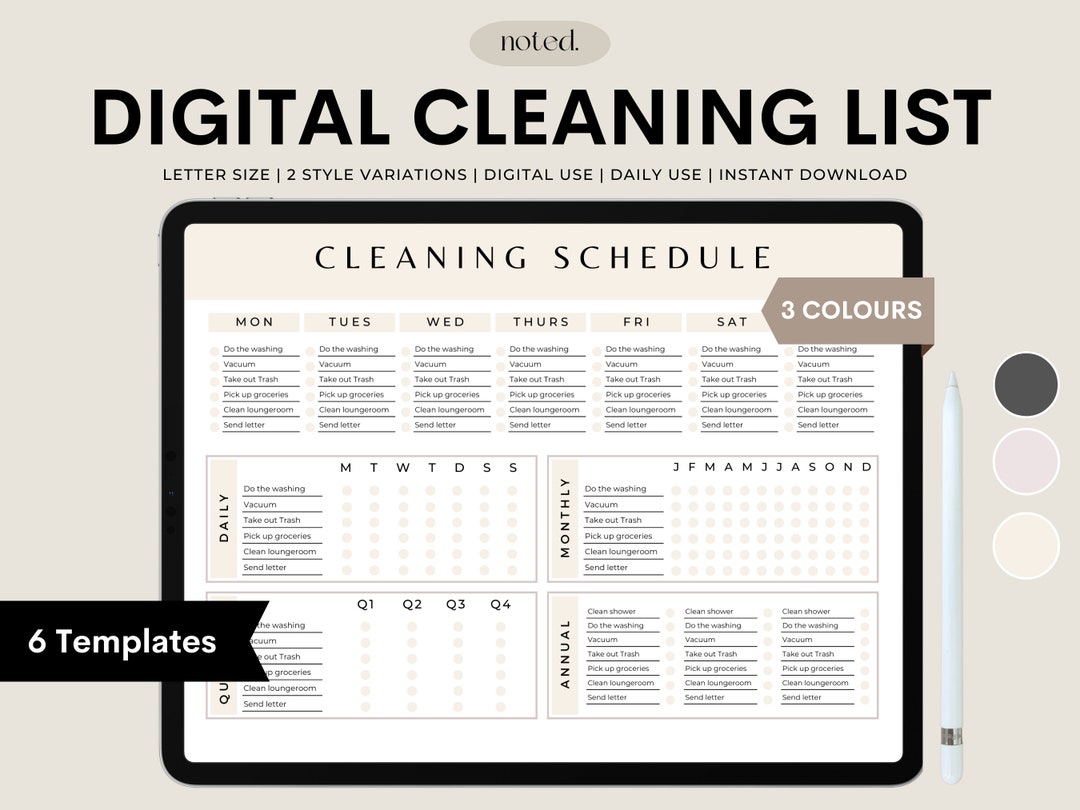 Digital Cleaning List, Cleaning Checklist, Goodnotes, Cleaning Template, Daily Planning, Chore