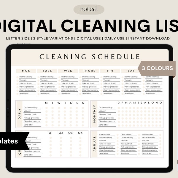 Digital Cleaning List, Cleaning Checklist, GoodNotes, Cleaning Template, Daily Planning, Chore List, Cleaning Schedule, Instant Download