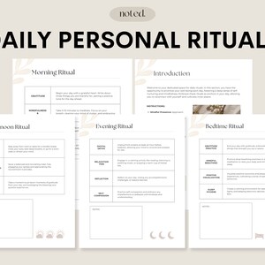 Peut inclure: Une feuille de travail imprimable intitul&eacute;e "Rituels personnels quotidiens" avec quatre sections&nbsp;: rituel du matin, rituel de l&rsquo;apr&egrave;s-midi, rituel du soir et rituel du coucher. Chaque section comprend une liste d&rsquo;activit&eacute;s pour vous aider &agrave; cr&eacute;er une routine pleine de conscience.