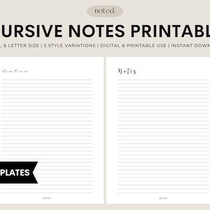 Cursive Notes Template: Lined Paper, A4/A5/Letter (Digital Download)