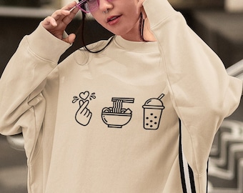 Cuore coreano, Ramen, Maglione Boba, Maglione Boba e Ramen carino, Felpa Boba, Felpa Ramen, Felpa cuore dito, Regalo carino coreano