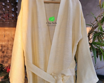 Handwoven Mulberry Silk Bath Robe: Lightweight Long Cardigan