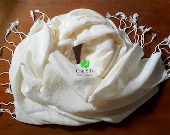 Undyed Ivory Silk Scarf: Warm Winter Shawl (65x180cm)