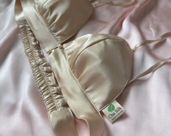 Silk Bralette: Rimless Bra with Silk Padding (Beige & Ivory)