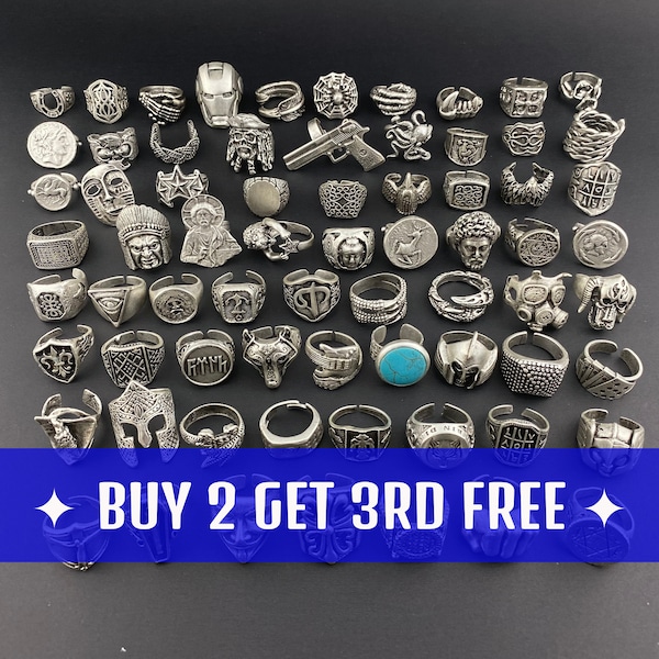 CHUNKY RINGS FOR Men• Gothic Cool  Hippie Claw Silver • Adjustable  Gift for Women Vintage Funky • Emo • Boho Man • Buy 2 Get 3rd Free ! B02