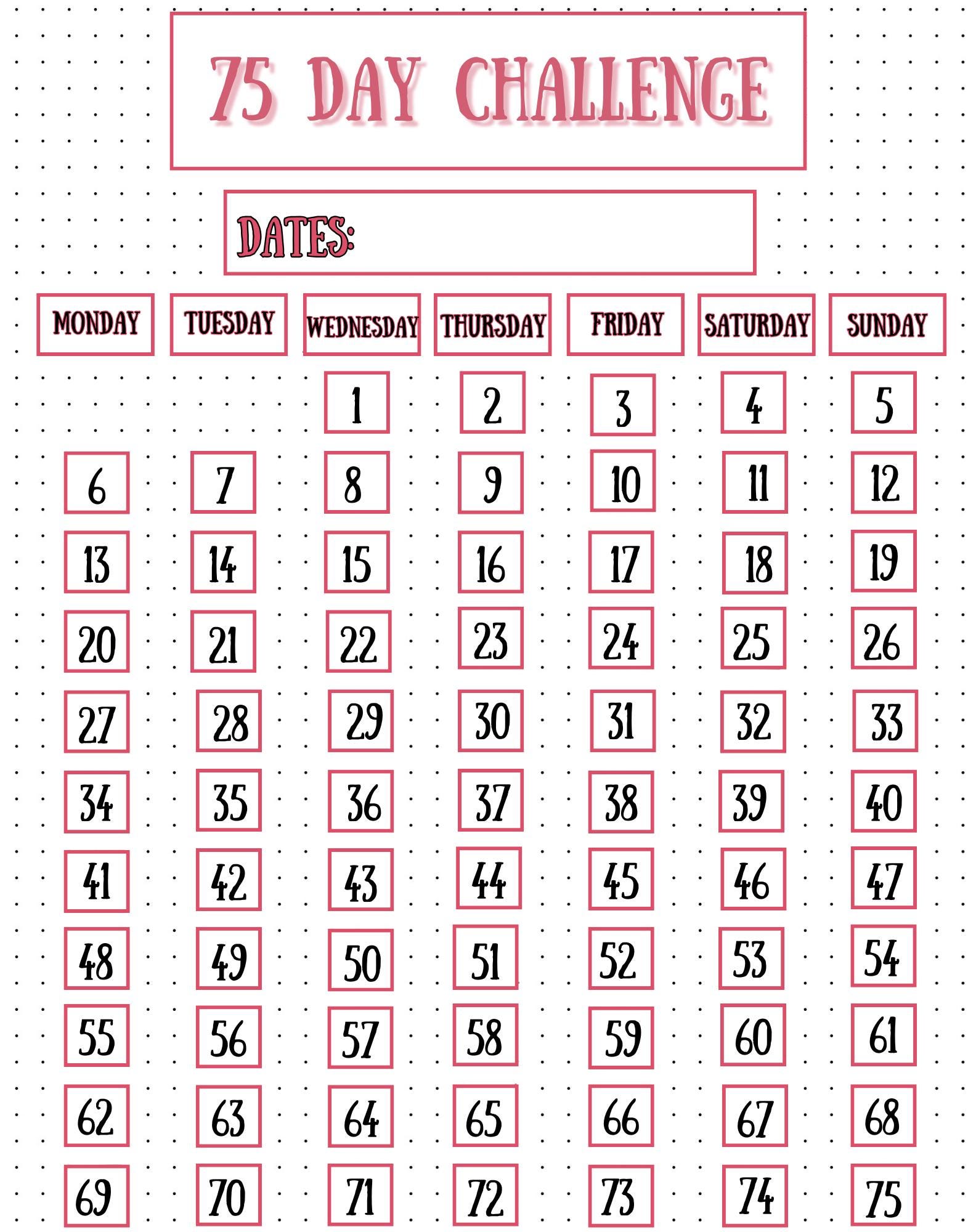 75 Day Challenge Tracker W/ Rules - Etsy