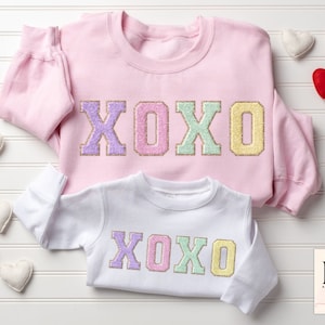 Faux Chenille Patch Valentines Day Sweatshirt, Valentines Shirts for Women and Girl, Mommy and Me Outfits, Gift Mom and Daughter, Toddler