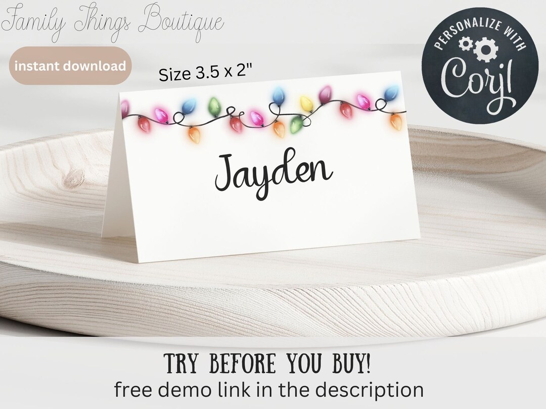 Printable Christmas Place Cards for Christmas Dinner, Christmas Table