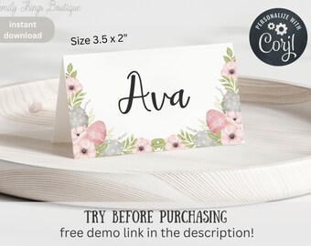 Easter Place Cards, Printable Easter Brunch Name Cards, Personalized, Editable, Flat and Folded, Festive Place Setting, Instant Download