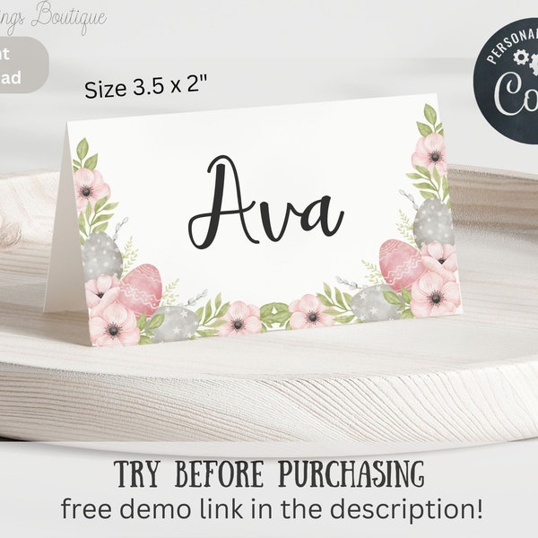 Easter Place Cards, Printable Easter Brunch Name Cards, Personalized, Editable, Flat and Folded, Festive Place Setting, Instant Download