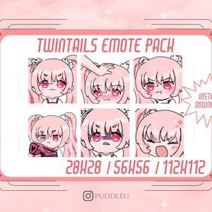Twintails Pink Haired Chibi Girl Twitch Emote Pack | Cute Tsundere Anime Girl Emotes | Streamer Graphics | Discord Youtube