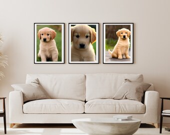 Customised cute 3 puppies' posters, Pet portrait, Dog portrait, Pet illustration, Gift for pet Lovers, Xmas gift, Pet Art Print