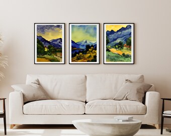 Painting ideas, Pine Trees, Mountain Landscape, Wall Art, Bedroom Living Room, Office Art, Set of 3 prints, Nature, Printable