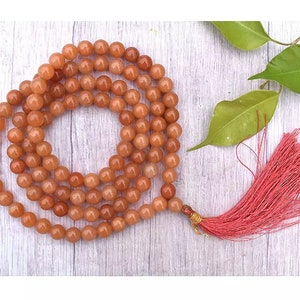 108 Beads Red Aventurine Real Crystal Gemstone Yoga Meditation Hand Knotted Mala Prayer Bead Necklace 8mm Beads Blessed For Love and Healing