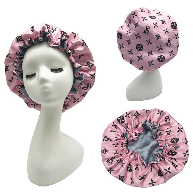 Reversible Satin Bonnets Multiple Colors Available Protective Hair Bonnet. Oversized Bonnet, Double Sided Bonnet Gray/Pink