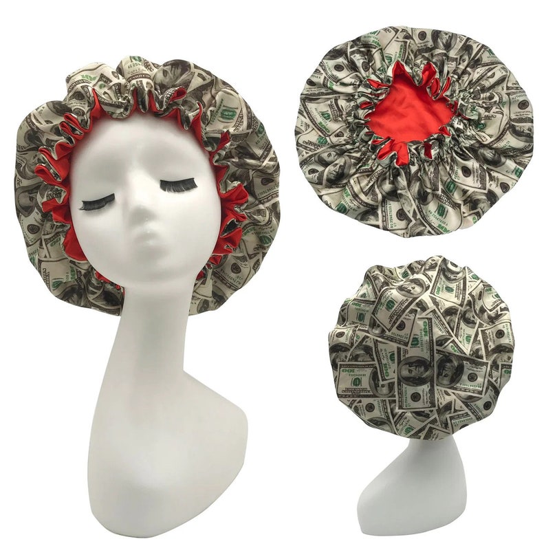 Reversible Satin Bonnets Multiple Colors Available Protective Hair Bonnet. Oversized Bonnet, Double Sided Bonnet Money/Red