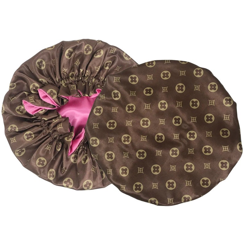 Reversible Satin Bonnets Multiple Colors Available Protective Hair Bonnet. Oversized Bonnet, Double Sided Bonnet Pink/Brown