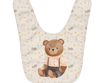 Teddybär-Baby-Lätzchen, personalisiertes Baby-Lätzchen, Willkommensgeschenk zur Geburt