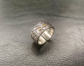 Night Owl Open Adjustable Ring, Vintage Style Jewelry Gift for Men and Women, Open Back Adjustable Ring