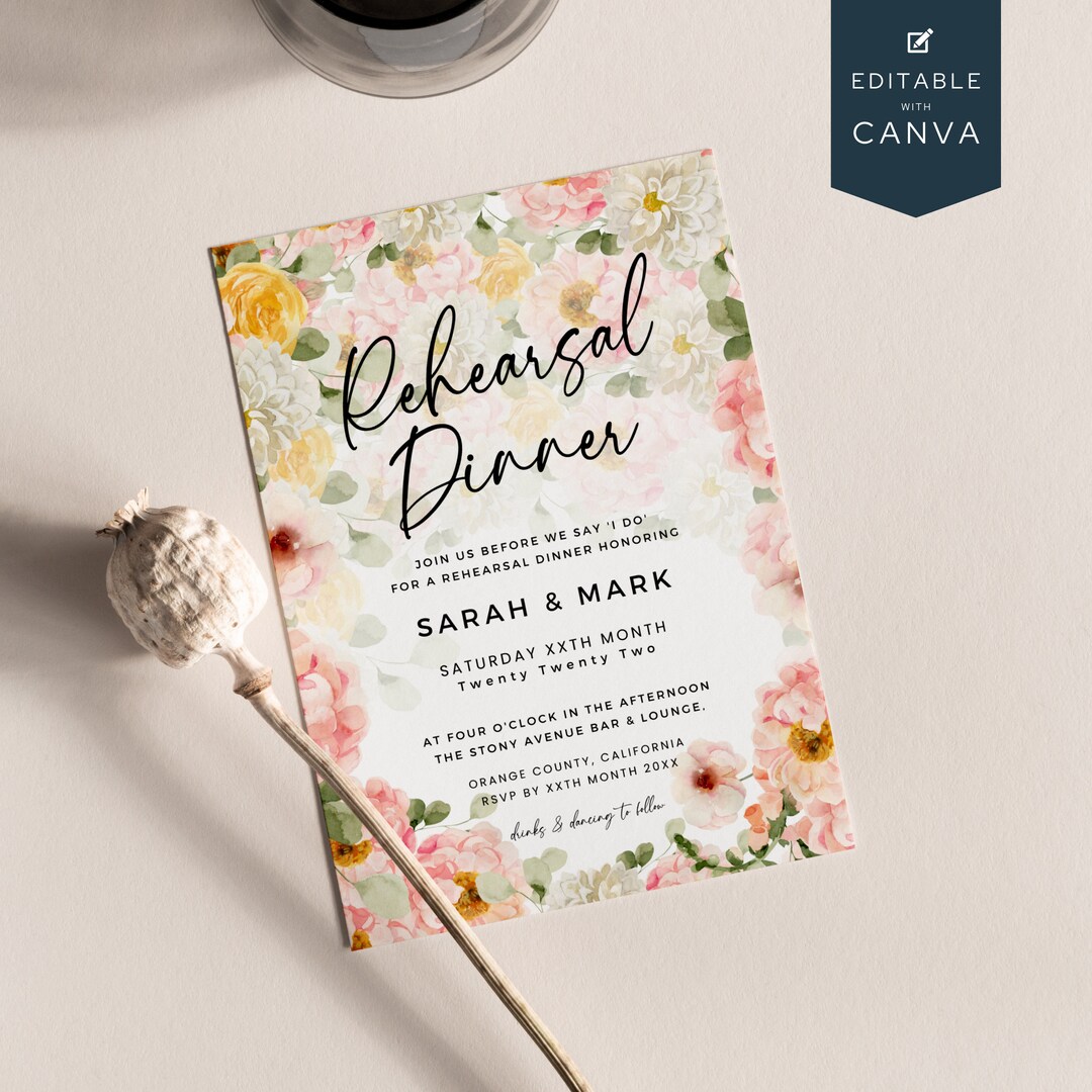Floral Rehearsal Dinner Invitations Vibrant Spring Wedding Etsy