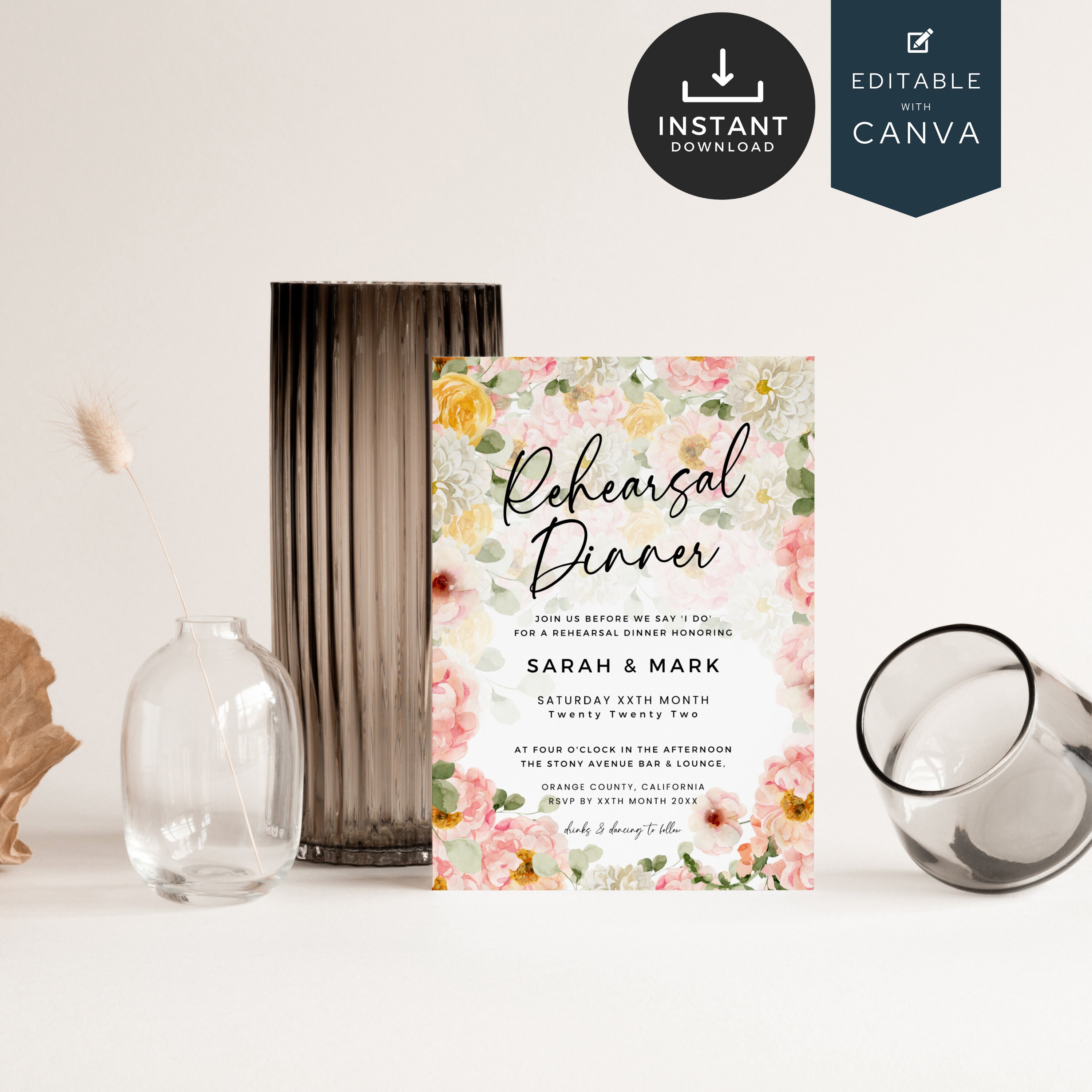 Floral Rehearsal Dinner Invitations Vibrant Spring Wedding Etsy