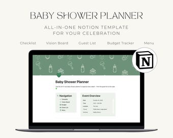 Notion Baby Shower Planner | Gender Neutral Digital Party Organizer | Minimalist Theme | Checklist, Budget & Guest List