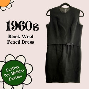 Vintage 1960s 60s Mod Black Wool Cocktail Dress - Perfect for Christmas Holiday Parties - Size 6