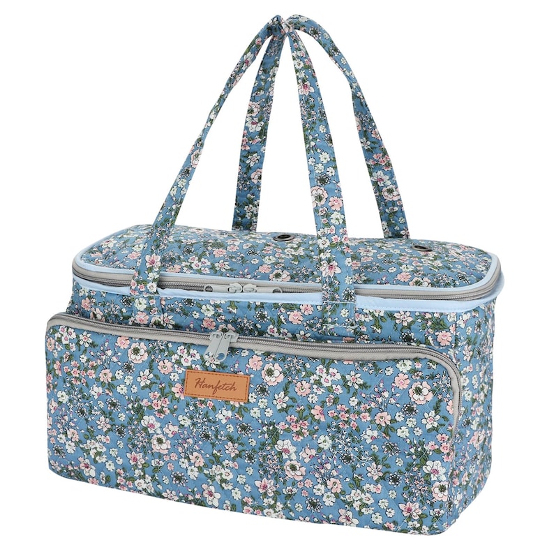 Floral Yarn Bag: Portable Knitting & Crochet Organizer Flower-Blue