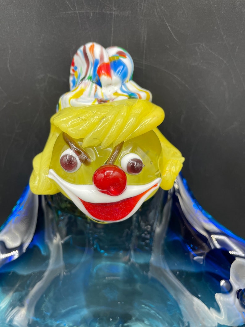 Vintage Murano Style Art Glass Clown Ashtray Candy Bowl Dish Blown