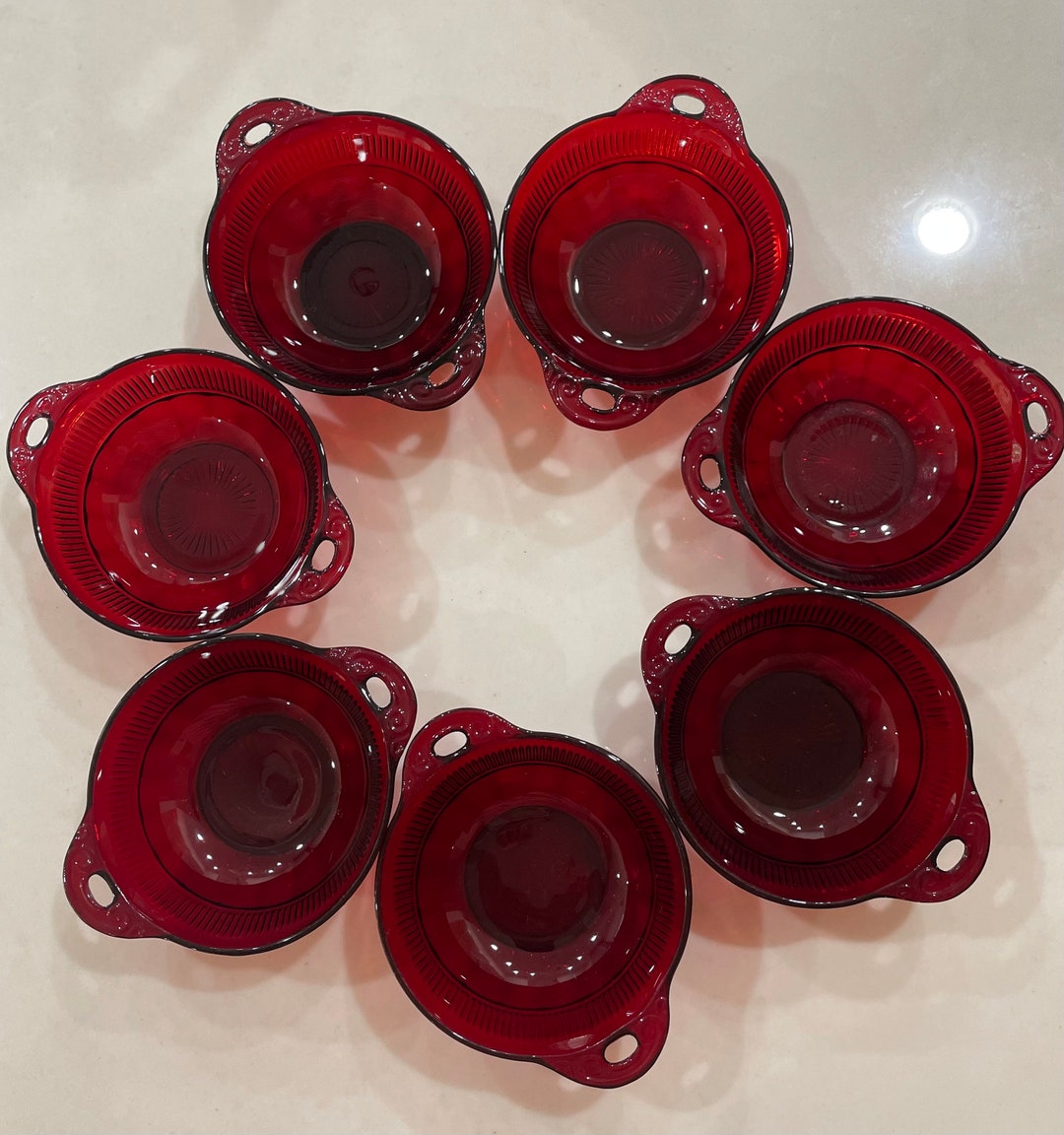 Set of 7 Vintage Anchor Hocking Royal Ruby Red Coronation Glass Bowl W ...