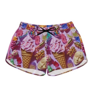 Sweet Treats Pink Ice Cream and Candy Shorts  Whimsical Delights Women&#39;s Casual Shorts