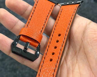 orange leather custom watch band
