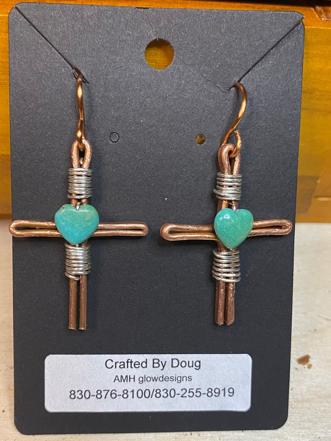 Handmade Set of Copper Wire Cross Earrings Bent Into Shape & Hammered