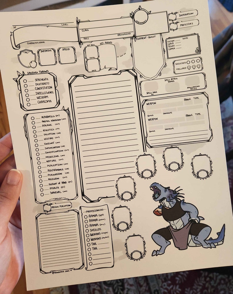 Dnd Character Sheet - Custom Layout With Spot for Art - Etsy