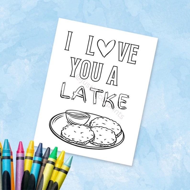 I Love You A Latke Hanukkah Coloring Sheet/ Judaica Printable/ Fun Art