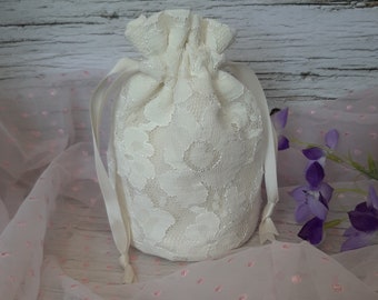 Ivory Lace Small Drawstring Bag