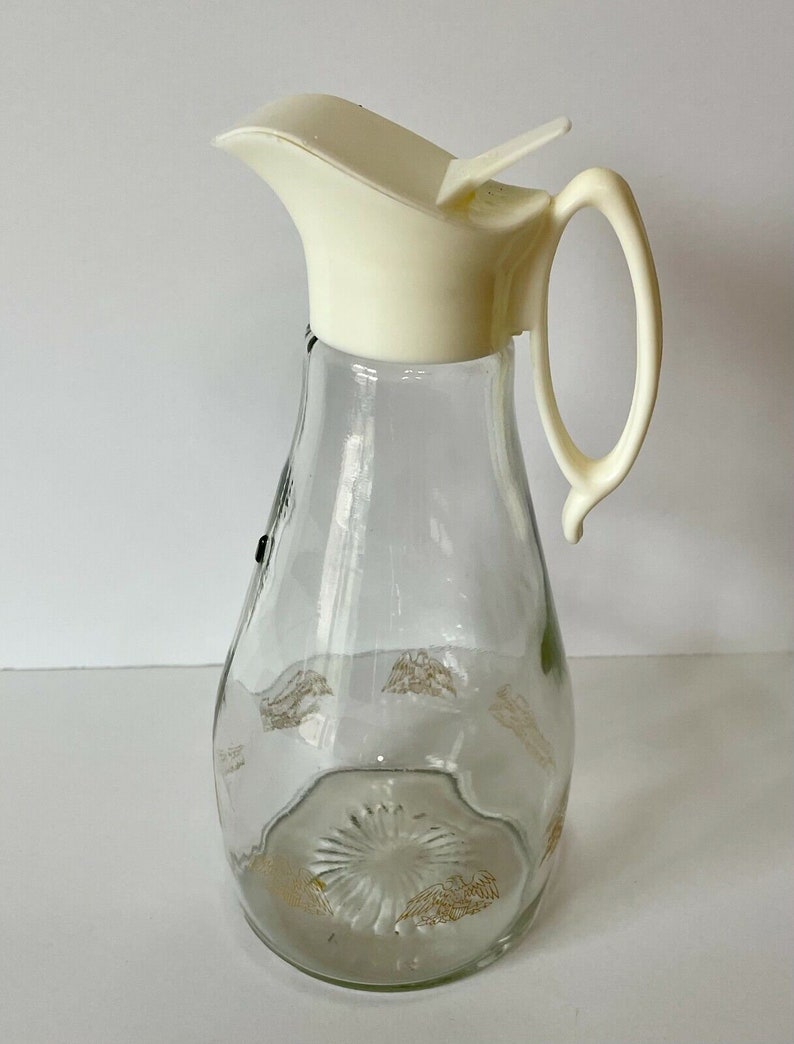 Vintage Clear Glass Log Cabin Pyrex Syrup Honey Dispenser MCM Gold