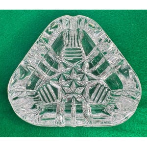 Vintage Triangular Crystal Glass Ashtray With Geometric Patterns
