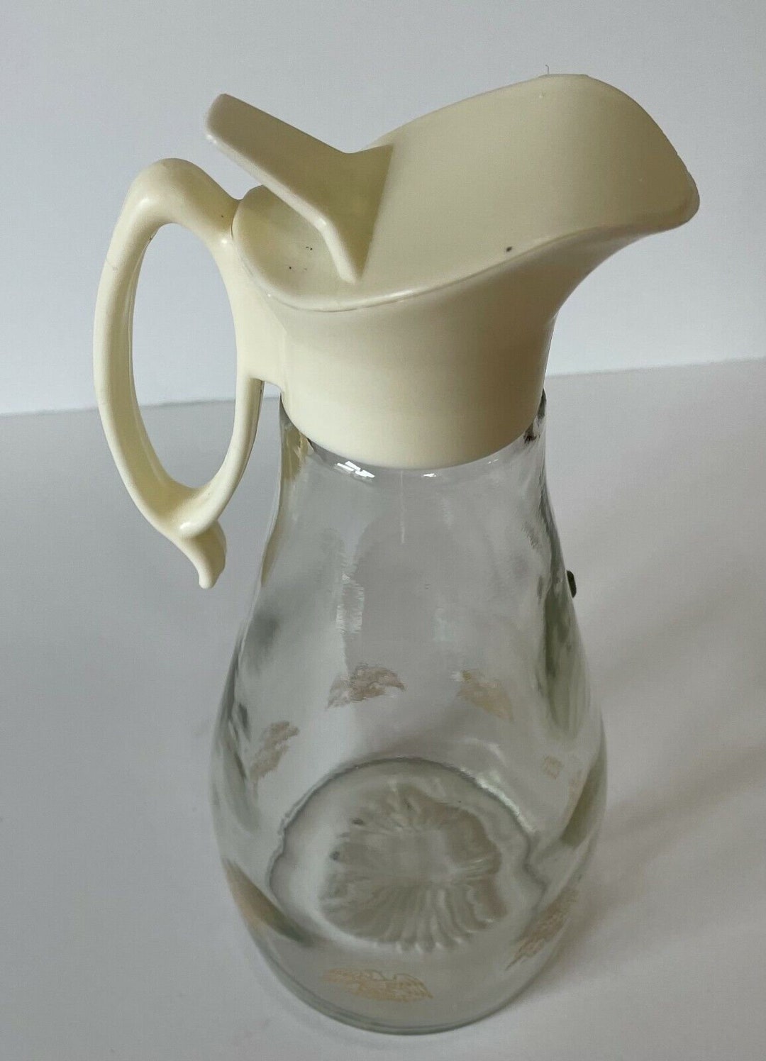 Vintage Clear Glass Log Cabin Pyrex Syrup Honey Dispenser MCM Gold