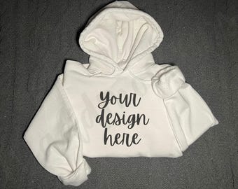 Maqueta de sudadera con capucha blanca plana Maqueta de creación digital Impresión a pedido Maqueta de sudadera con capucha blanca simple Maqueta de sudadera con capucha moderna Gildan 18500