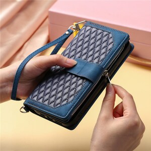 Leather Wallet Zipper Phone Case for iPhone 15 14 11 13 Pro Max 12 X XS XR 8 7 6s Plus SE 2022 Card Holder Cover Long Lanyard Flip