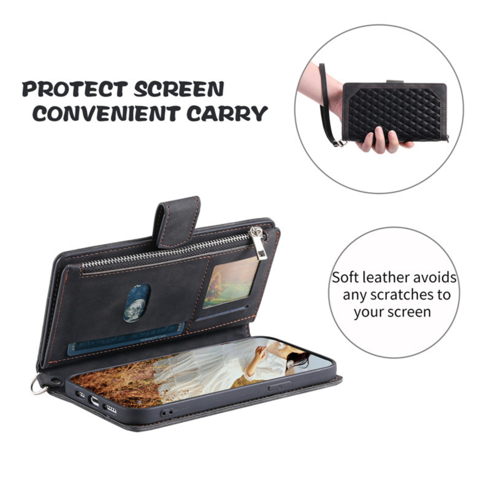 Leather Wallet Zipper Phone Case for iPhone 14 11 13 Pro Max Etsy
