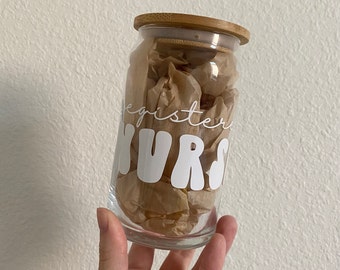 RN Glass Cup | Registered Nurse Glass Cup | Glass Cup with Bamboo Lid & Straw | Iced Coffee Glass Cup | Healthcare Glass Cup | Nurse Gift