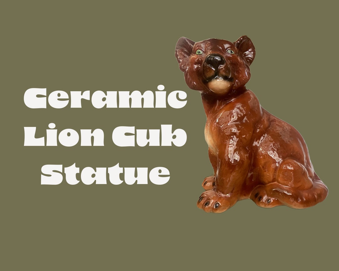 Vintage Ceramic Lion Cub Statue/ Dark Brown/ Rare Color Etsy