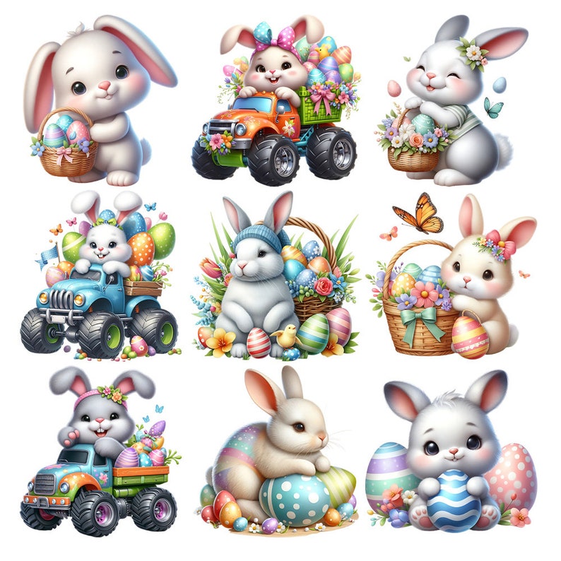 Easter Bunny Clipart PNG, Watercolor Easter Clipart, Cute Bunnies
