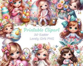 Watercolor Easter Girl Clipart, Vintage Princess PNG (Digital Download)