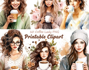 Coffee Lady clipartbundel, aquarel mode meisjes png (digitale download)