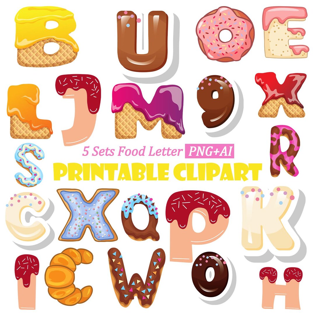 Sweet Food Letters PNG Clipart Bundle, Party Design (digital Download ...