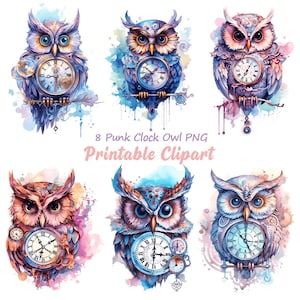Paquete de imágenes prediseñadas de búho steampunk en acuarela (PNG)