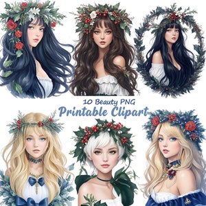 Bundle de cliparts aquarelle filles gothiques, PNG transparents, jolies filles de Noël, papercraft, journal indésirable Scrapbooking, fabrication de cartes, A125